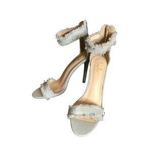 Lulus Women's Denim High Heels Ankle Straps Fringed Detail Size 7